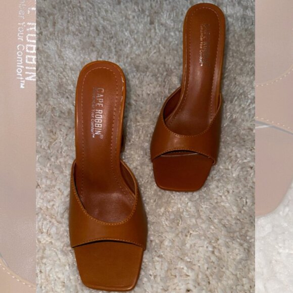 Cape Robbin Womens Size 8 Pyramid High Heels Square Open Toe Lithe Sandals Brown - Picture 5 of 8